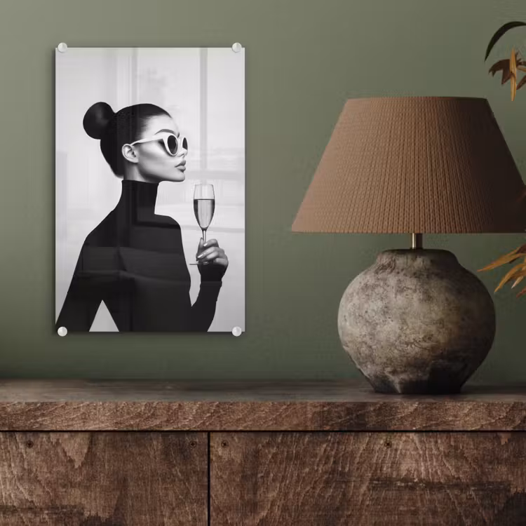 Glas schilderij - Vrouw - Champagne - Modern — 4