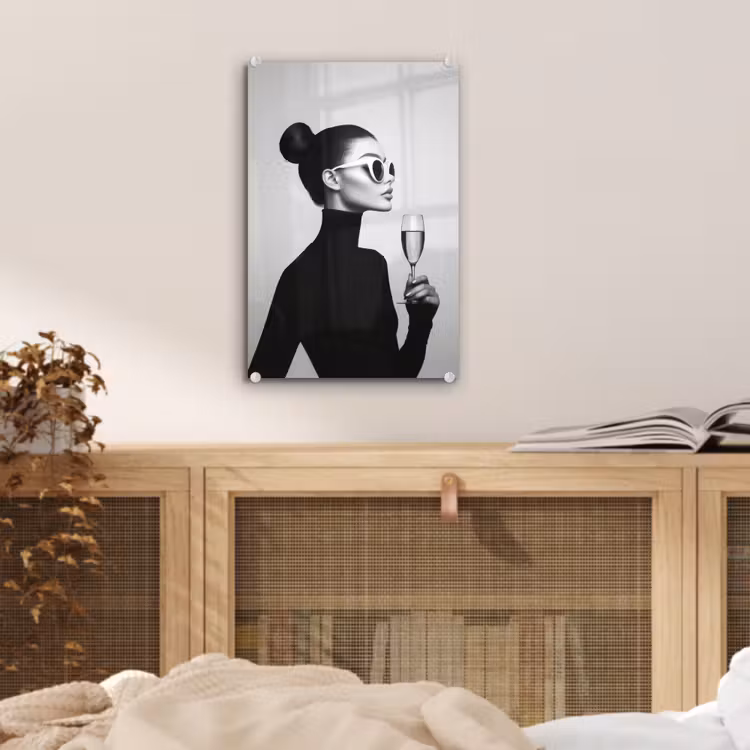 Glas schilderij - Vrouw - Champagne - Modern — 5