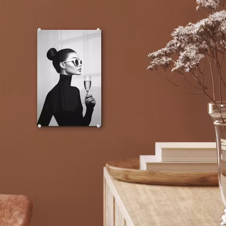 Glas schilderij - Vrouw - Champagne - Modern — 6