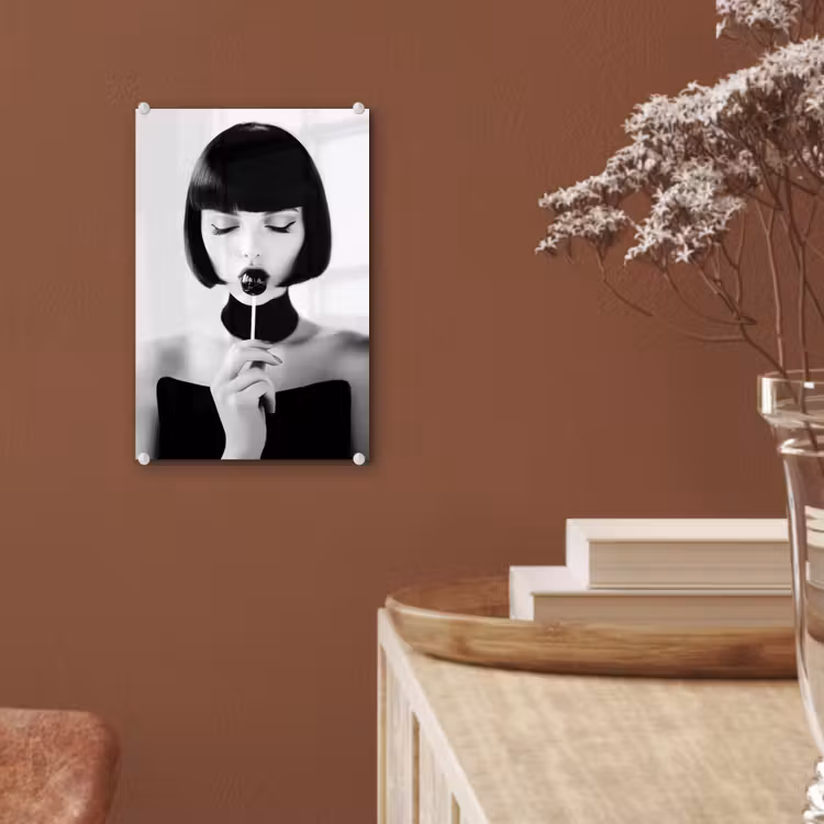 Glas schilderij - Vrouw - Lolly - Zwart - Wit — 6