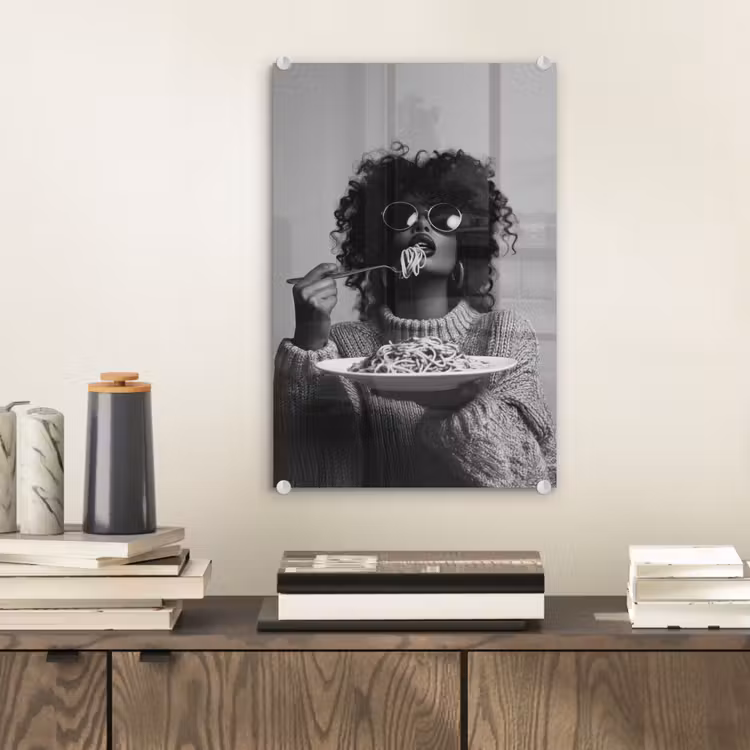 Glas schilderij - Vrouw - Pasta - Zwart - Wit — 2