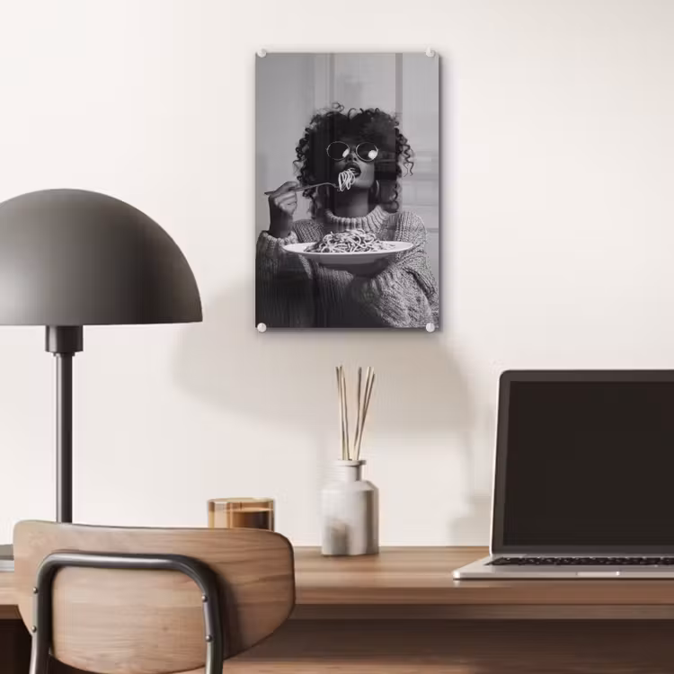 Glas schilderij - Vrouw - Pasta - Zwart - Wit — 7
