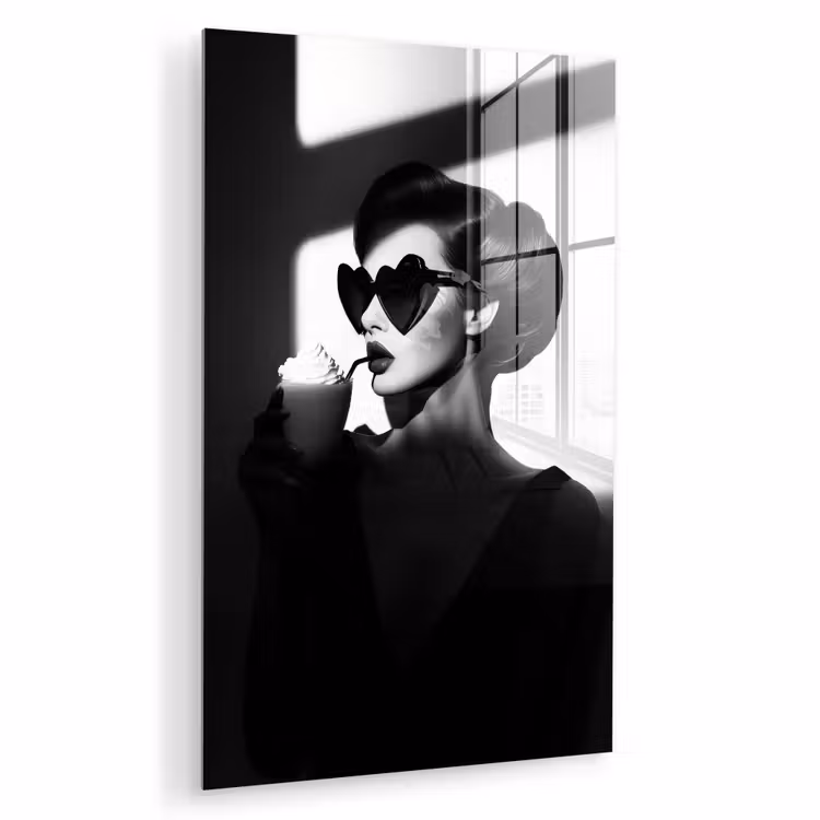 Glas schilderij - Vrouw - Zwart - Hart — 1