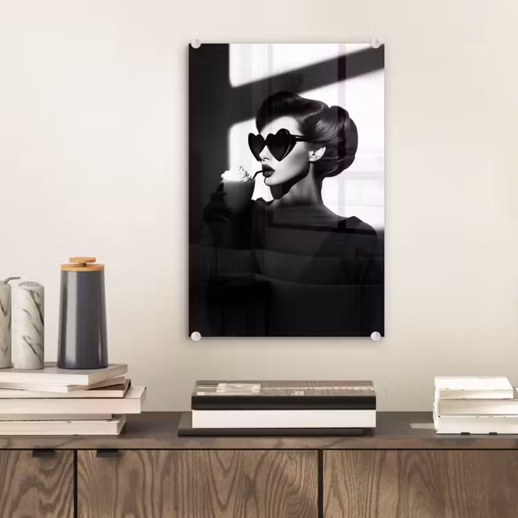 Glas schilderij - Vrouw - Zwart - Hart — 2