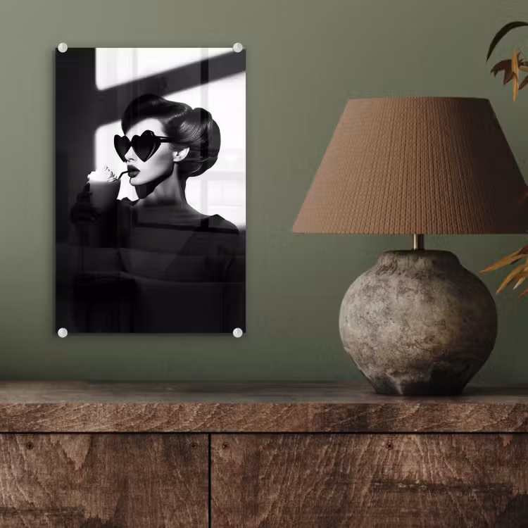 Glas schilderij - Vrouw - Zwart - Hart — 4
