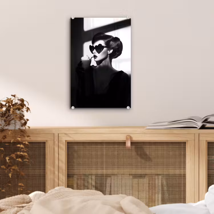 Glas schilderij - Vrouw - Zwart - Hart — 5