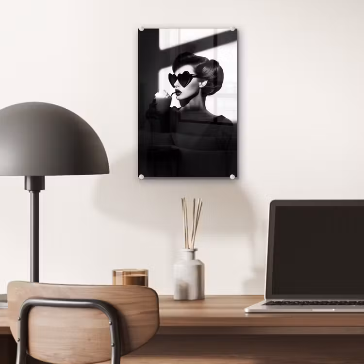 Glas schilderij - Vrouw - Zwart - Hart — 7