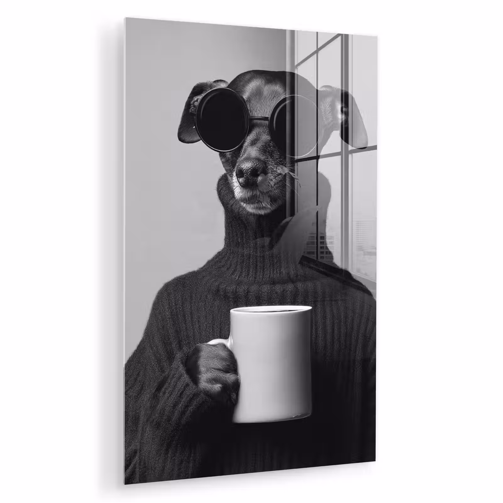 Glas schilderij - Coltrui - Hond - Bril - Mok — 1