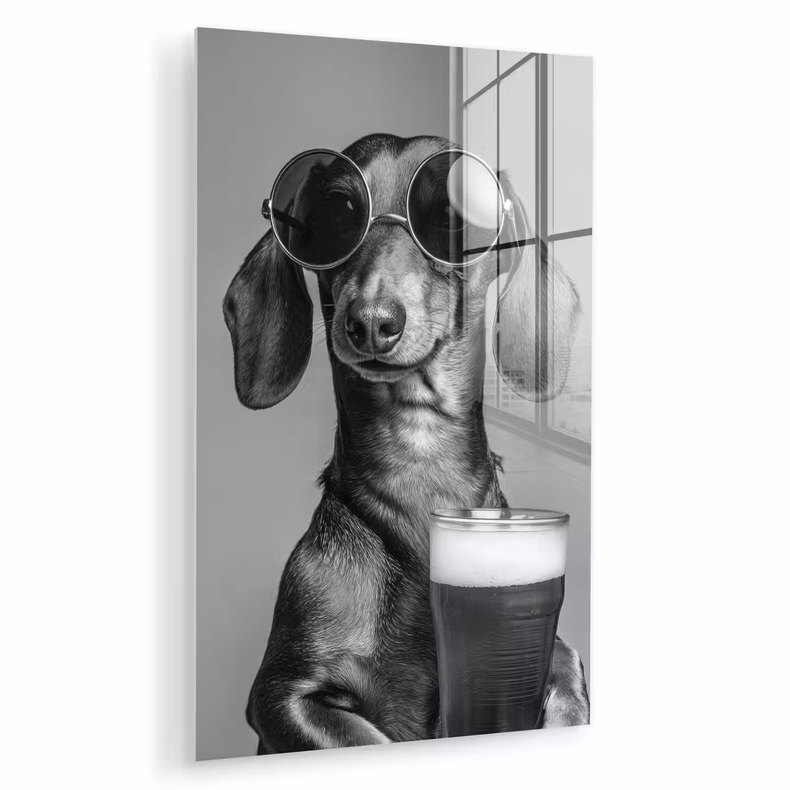 Glas schilderij - Teckel - Bier - Glas - Bril — 1
