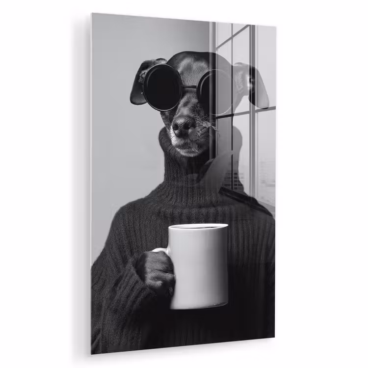 Glas schilderij - Coltrui - Hond - Bril - Mok — 1