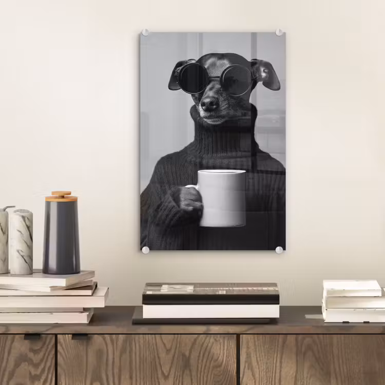 Glas schilderij - Coltrui - Hond - Bril - Mok — 2