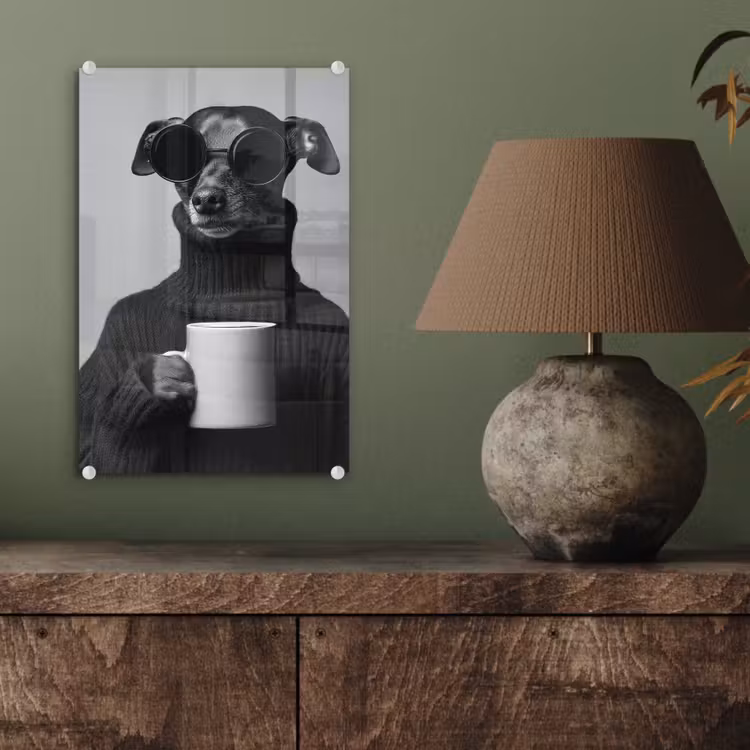 Glas schilderij - Coltrui - Hond - Bril - Mok — 4
