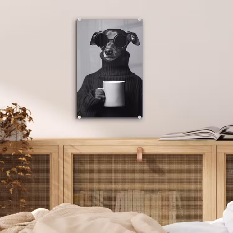 Glas schilderij - Coltrui - Hond - Bril - Mok — 5