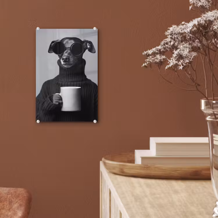 Glas schilderij - Coltrui - Hond - Bril - Mok — 6