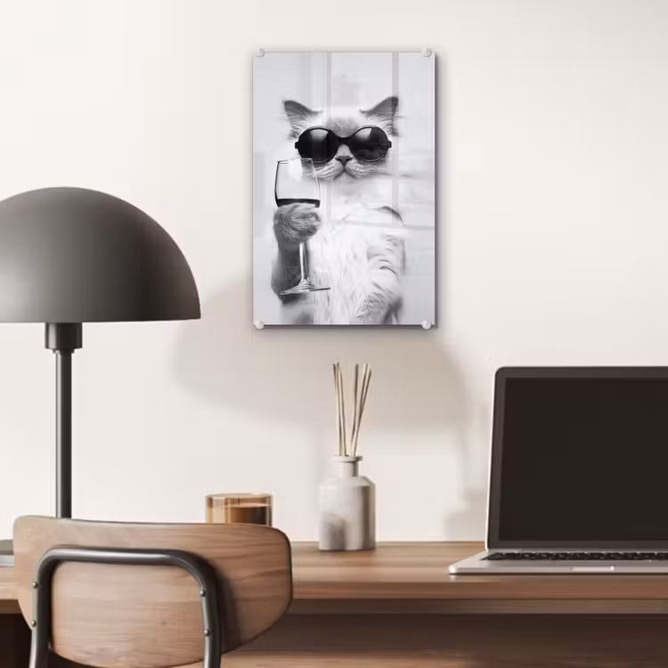 Glas schilderij - Kat - Zonnebril - Wijnglas - Langharig — 7
