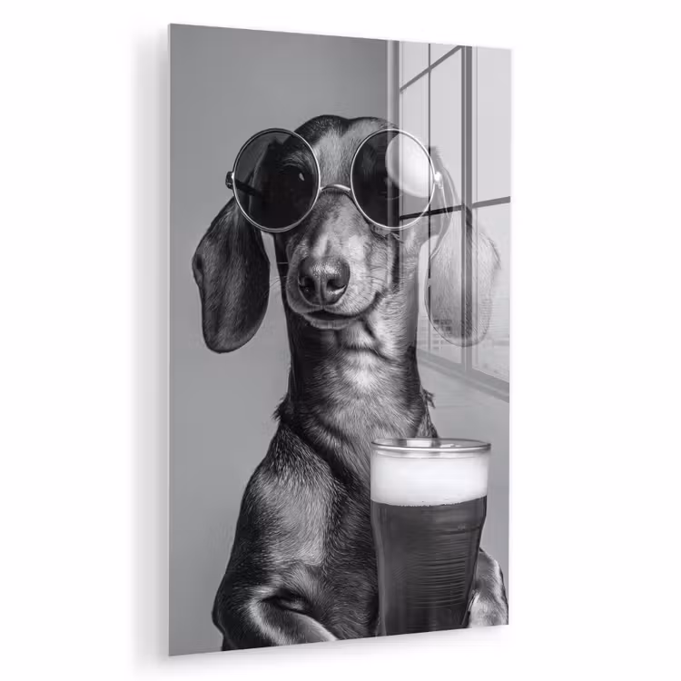 Glas schilderij - Teckel - Bier - Glas - Bril — 1