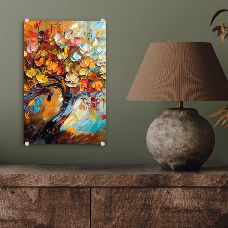 Glas schilderij - Boom - Abstract - Kleurrijk - Bloemen — 4