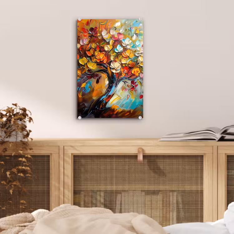 Glas schilderij - Boom - Abstract - Kleurrijk - Bloemen — 5