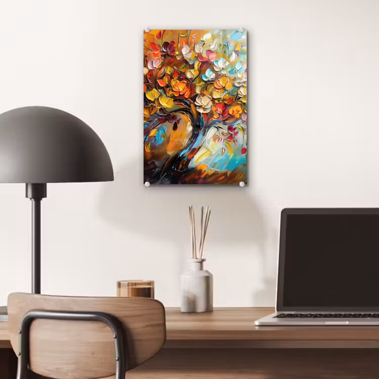 Glas schilderij - Boom - Abstract - Kleurrijk - Bloemen — 7
