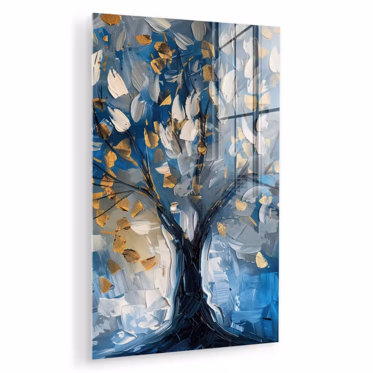 Glas schilderij - Boom - Blauw - Goud - Abstract — 1