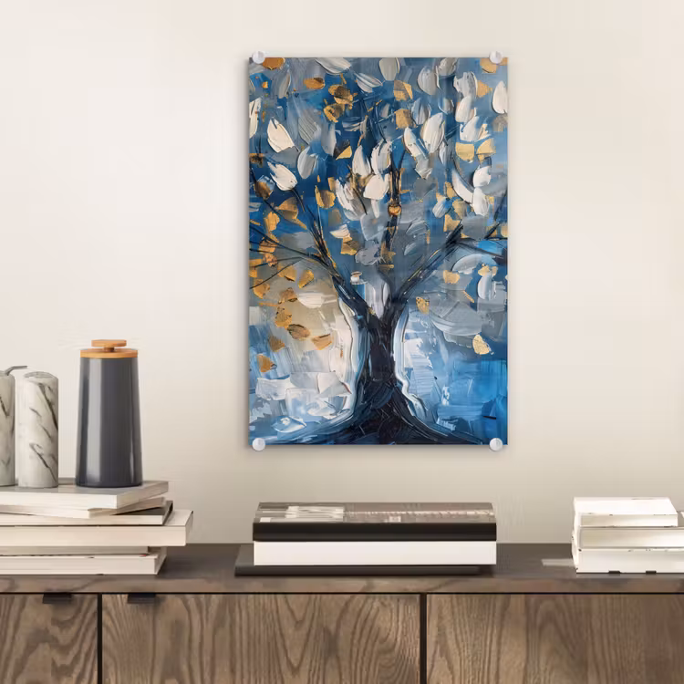 Glas schilderij - Boom - Blauw - Goud - Abstract — 2