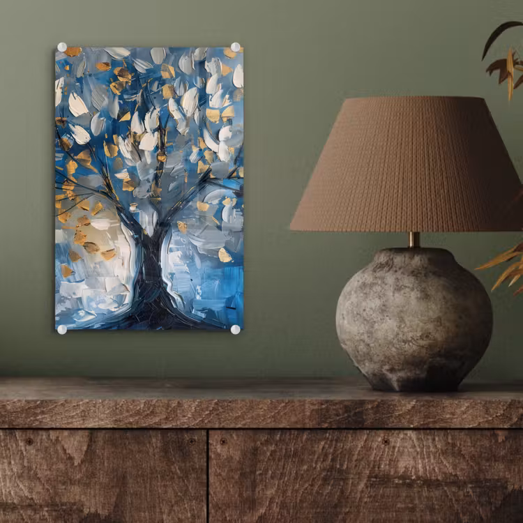 Glas schilderij - Boom - Blauw - Goud - Abstract — 4