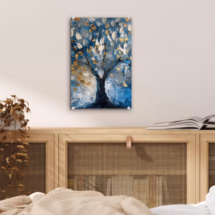 Glas schilderij - Boom - Blauw - Goud - Abstract — 5