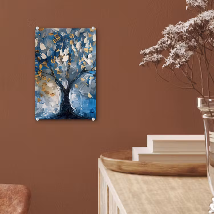 Glas schilderij - Boom - Blauw - Goud - Abstract — 6
