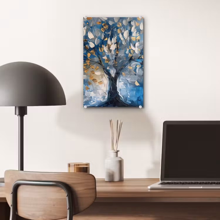 Glas schilderij - Boom - Blauw - Goud - Abstract — 7