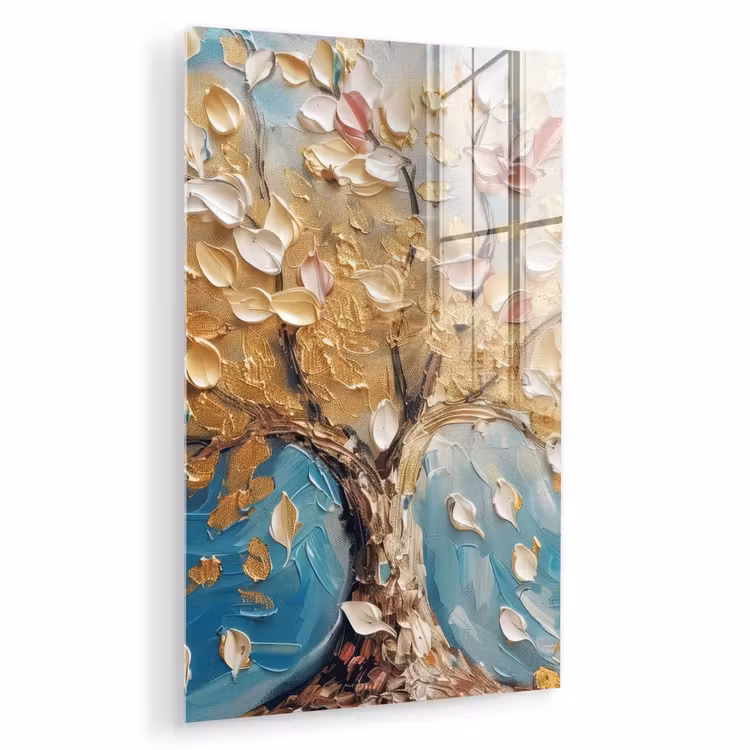 Glas schilderij - Boom - Blauw - Goud - Abstract - Modern — 1