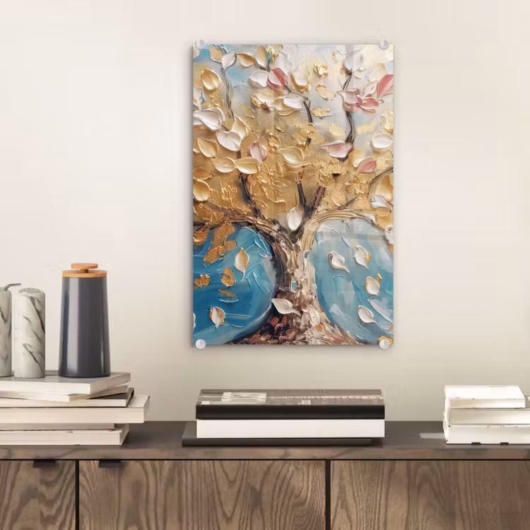 Glas schilderij - Boom - Blauw - Goud - Abstract - Modern — 2