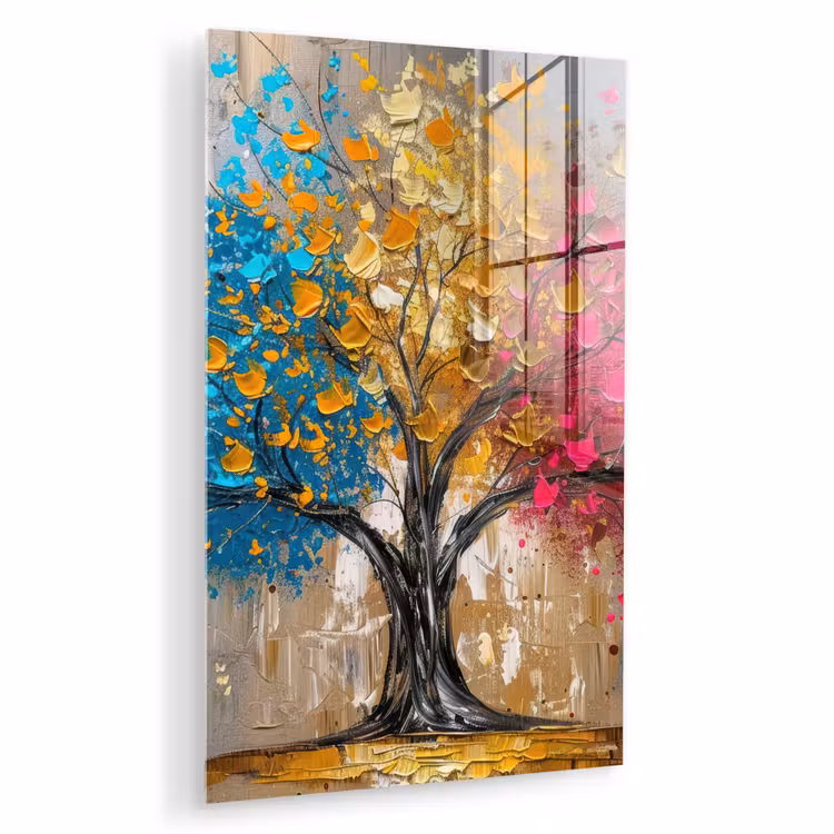 Glas schilderij - Boom - Kleurrijk - Grijs - Modern — 1