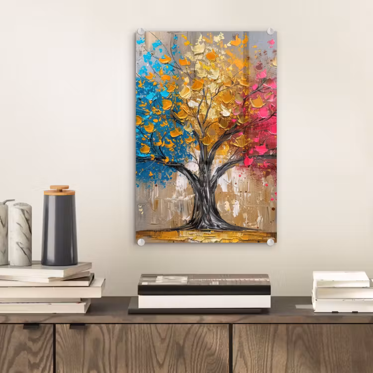Glas schilderij - Boom - Kleurrijk - Grijs - Modern — 2