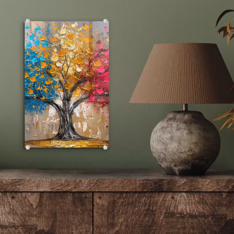 Glas schilderij - Boom - Kleurrijk - Grijs - Modern — 4