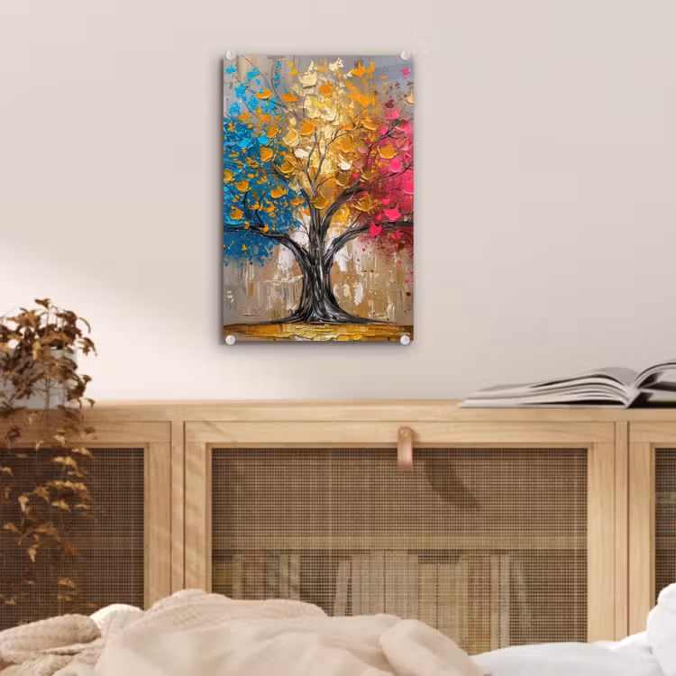 Glas schilderij - Boom - Kleurrijk - Grijs - Modern — 5