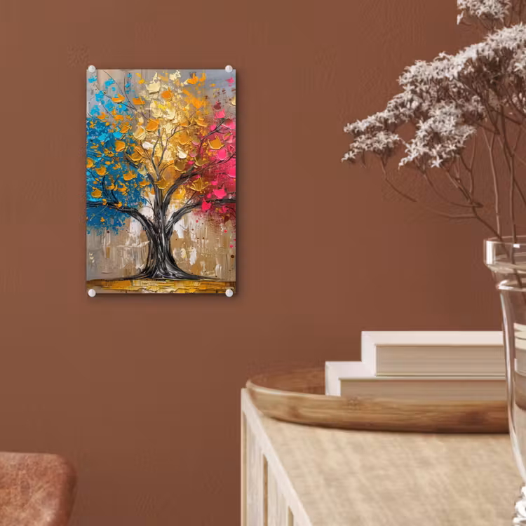 Glas schilderij - Boom - Kleurrijk - Grijs - Modern — 6