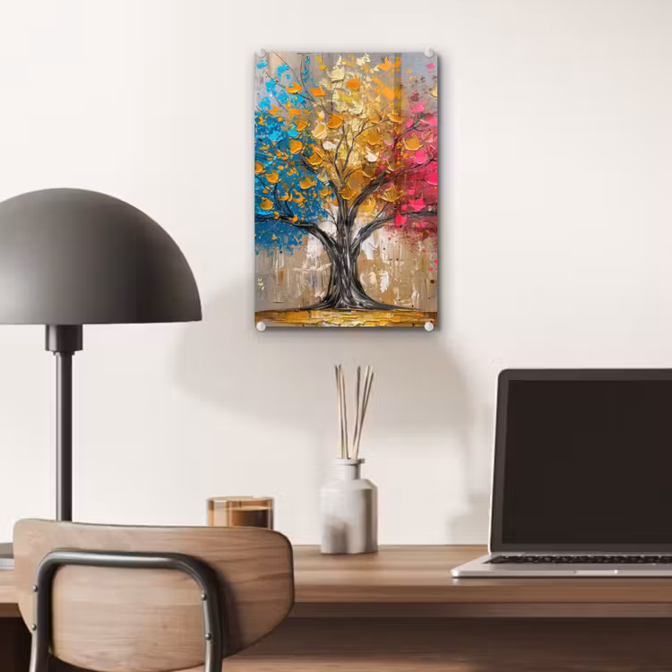 Glas schilderij - Boom - Kleurrijk - Grijs - Modern — 7
