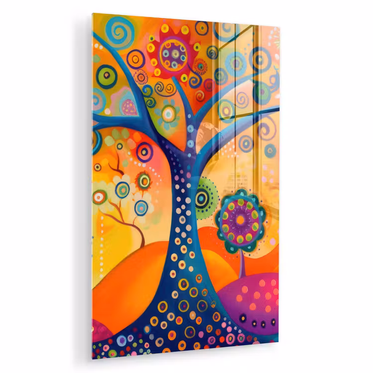 Glas schilderij - Boom - Levensboom - Abstract - Kleurrijk — 1