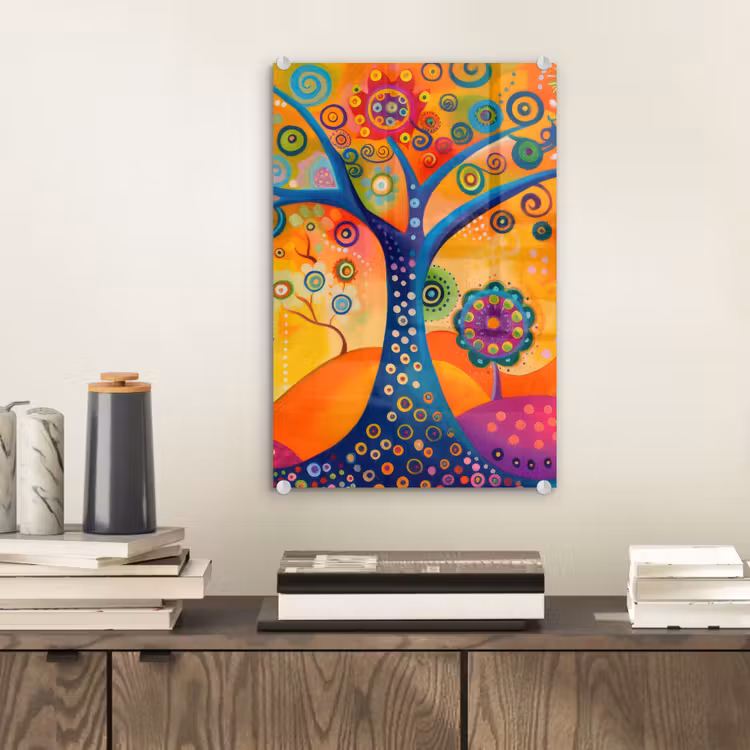 Glas schilderij - Boom - Levensboom - Abstract - Kleurrijk — 2
