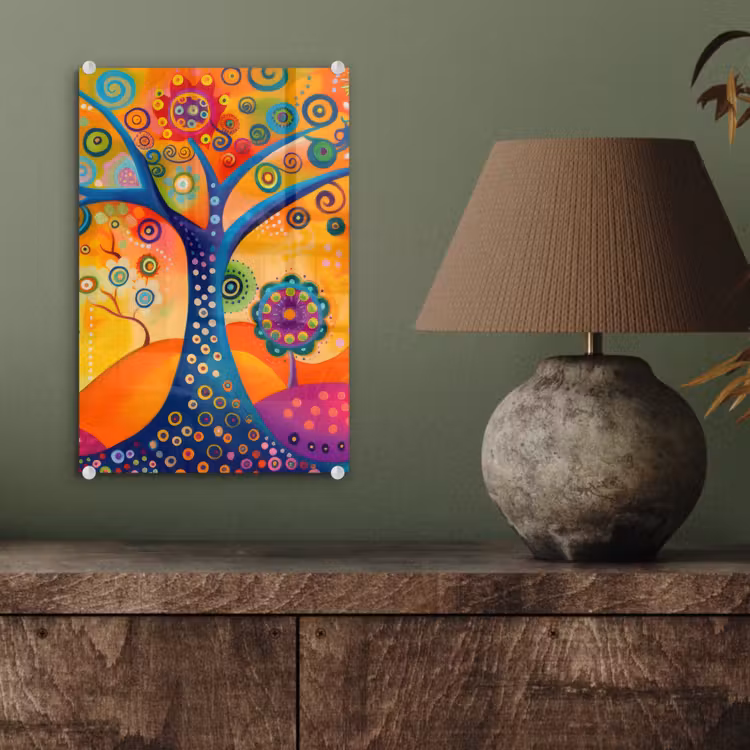 Glas schilderij - Boom - Levensboom - Abstract - Kleurrijk — 4