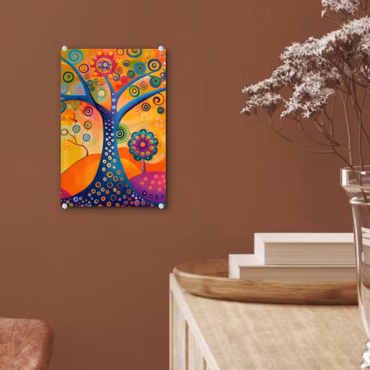 Glas schilderij - Boom - Levensboom - Abstract - Kleurrijk — 6
