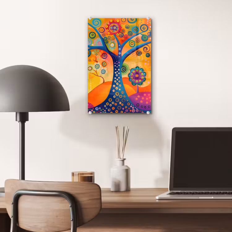 Glas schilderij - Boom - Levensboom - Abstract - Kleurrijk — 7