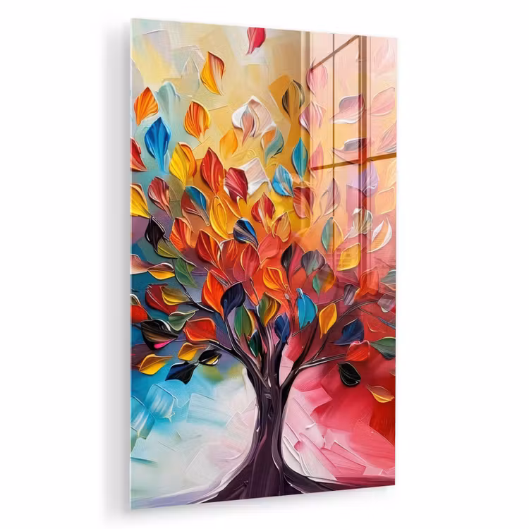 Glas schilderij - Boom - Levensboom - Kleurrijk - Abstract — 1