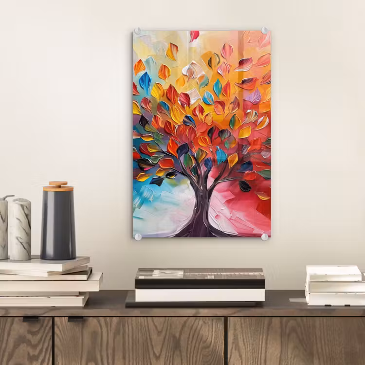 Glas schilderij - Boom - Levensboom - Kleurrijk - Abstract — 2