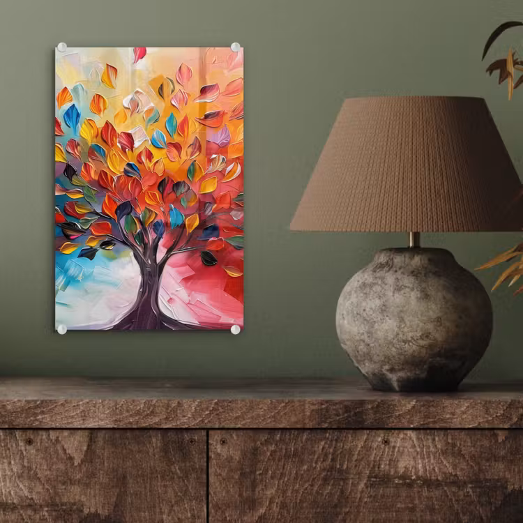 Glas schilderij - Boom - Levensboom - Kleurrijk - Abstract — 4