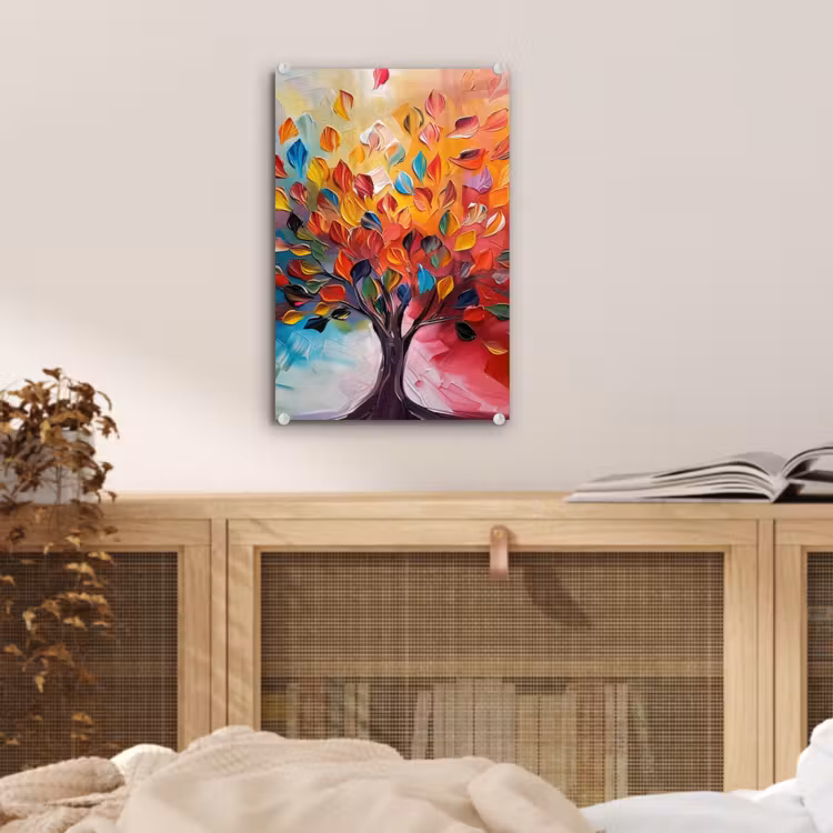 Glas schilderij - Boom - Levensboom - Kleurrijk - Abstract — 5