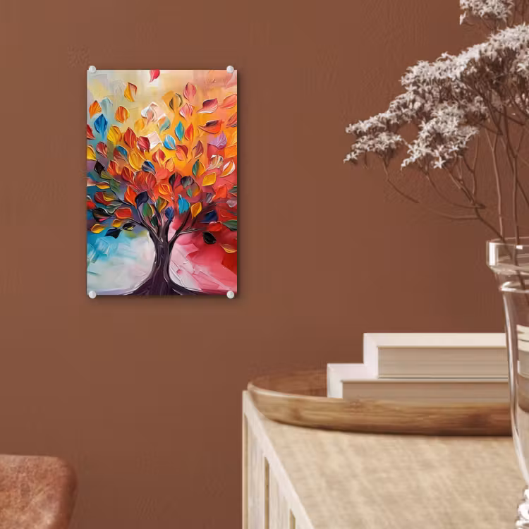Glas schilderij - Boom - Levensboom - Kleurrijk - Abstract — 6