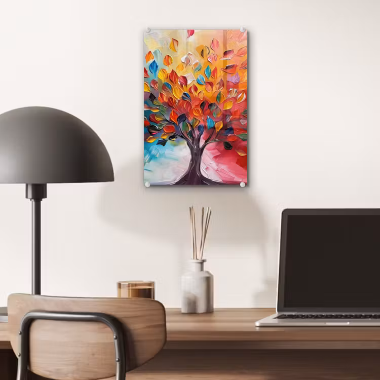 Glas schilderij - Boom - Levensboom - Kleurrijk - Abstract — 7