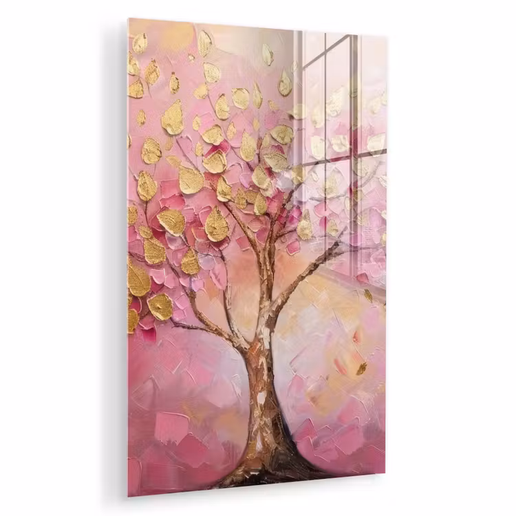 Glas schilderij - Boom - Roze - Goud - Modern — 1