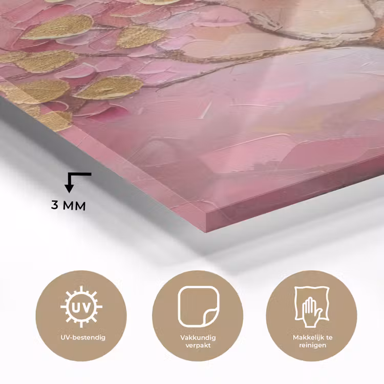 Glas schilderij - Boom - Roze - Goud - Modern — 3